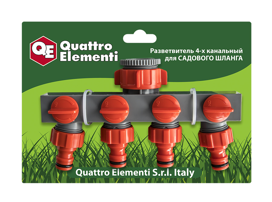 Фото Разветвитель Quattro Elementi 4-х канальный, внутренняя резьба 3/4" и 1", пластик {248-405}