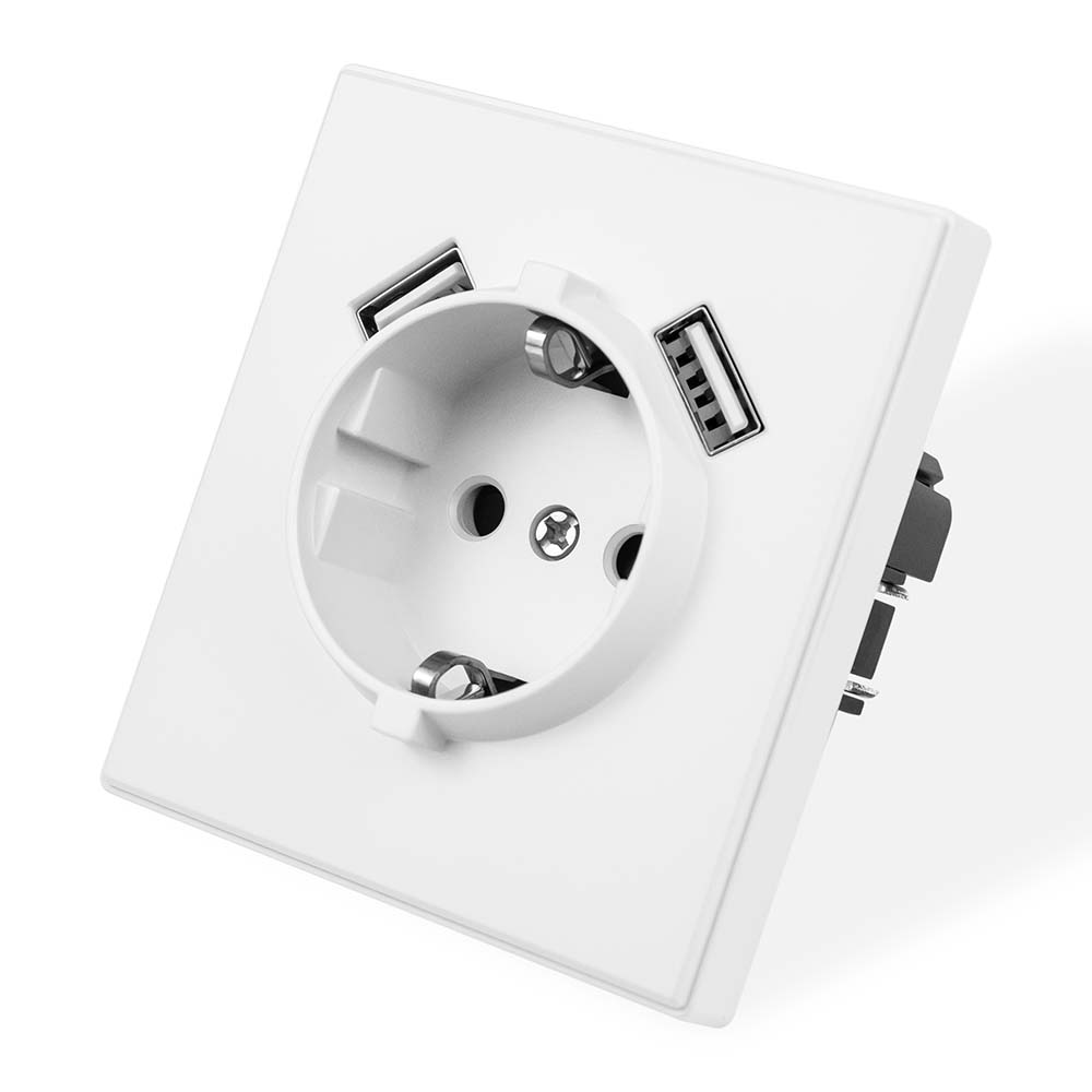 Фото Розетка электрическая, белая, 1 пост, USB-A, USB-A, с рамкой Vell Air {V702081}
