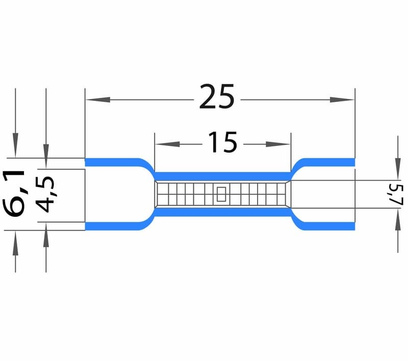 Фото Соединительная гильза изолированная Rexant L-26 мм 1.5-2.5 мм² (ГСИ 2.5/ГСИ 1,5-2,5) синяя {08-0721} (2)