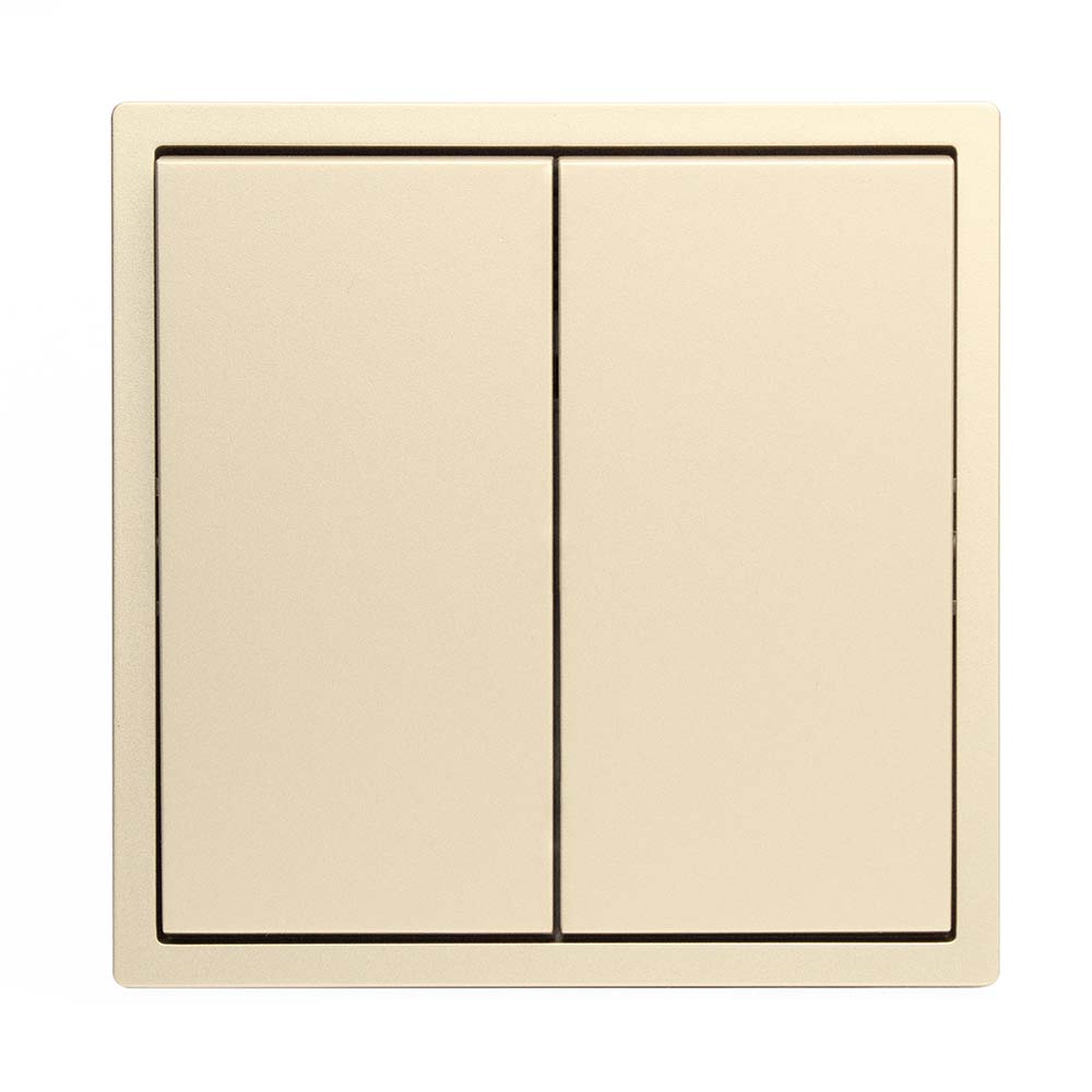 Фото Выключатель золотой, двухклавишный, 1 пост, с тонкой пластиковой рамкой Vell {GD1P-2L-Grand} (3)