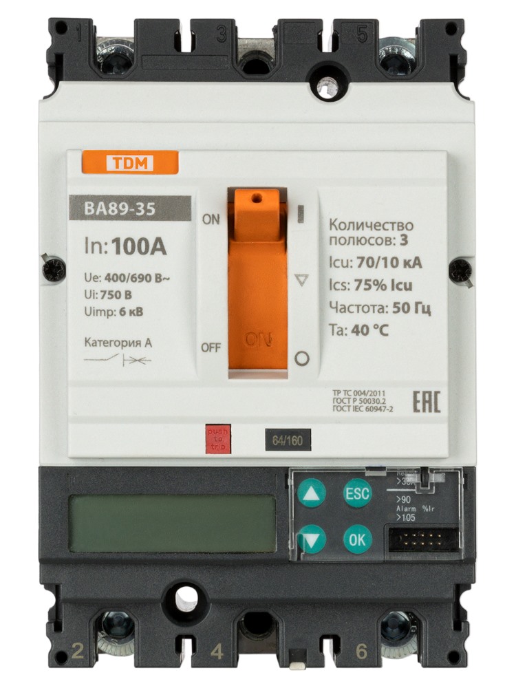 Фото Автоматический выключатель TDM ва89-35 3р 100а 70ка (эр-жк дисплей) {SQ0751-0140} (3)