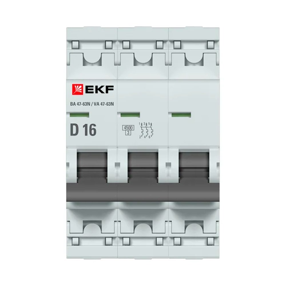 Фото Выключатель автоматический 3п D 16А 4.5кА ВА 47-63N PROxima EKF M634316D (1)