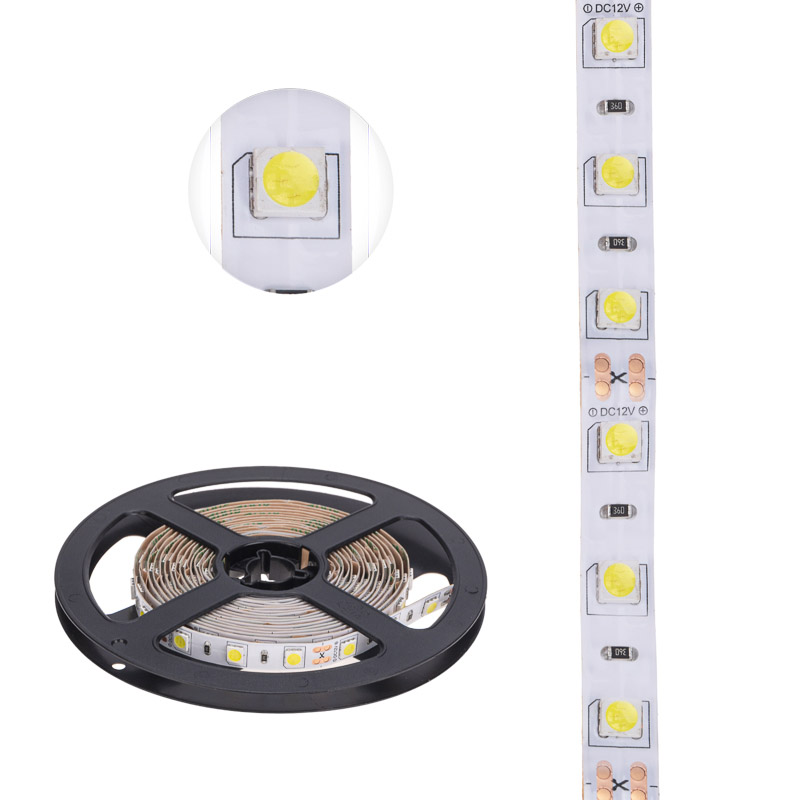 Фото Лента светодиодная 12В, SMD5050, 14,4Вт/м, 60 LED/м, 6500К, 10мм, 3м, для БП с клеммами, IP20 LAMPER {141-2021}