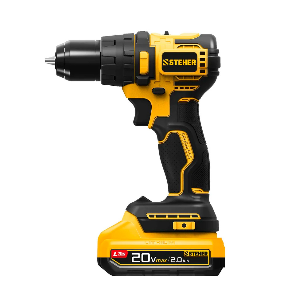 Фото Бесщеточная ударная дрель-шуруповерт, 45 Н·м, 1 АКБ LMS {2 А·ч}, 20 В, STEHER {CBS-45-21}