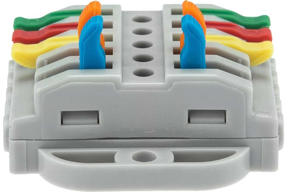 Фото Клемма СМК 222-425P проходная 5 полюсов, с монтажной площадкой (0,08-4 мм²), серая (блистер 4 шт./уп.) REXANT {07-6265-4} (2)