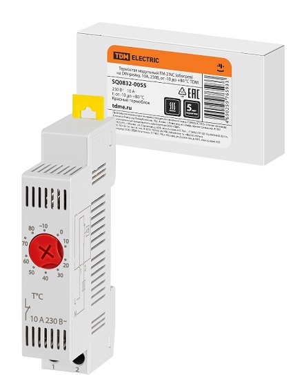 Фото Термостат модульный ТМ-2 NC (обогрев) на DIN-рейку, 10 А, 230 В, от -10 до +80 °C TDM {SQ0832-0055} (5)