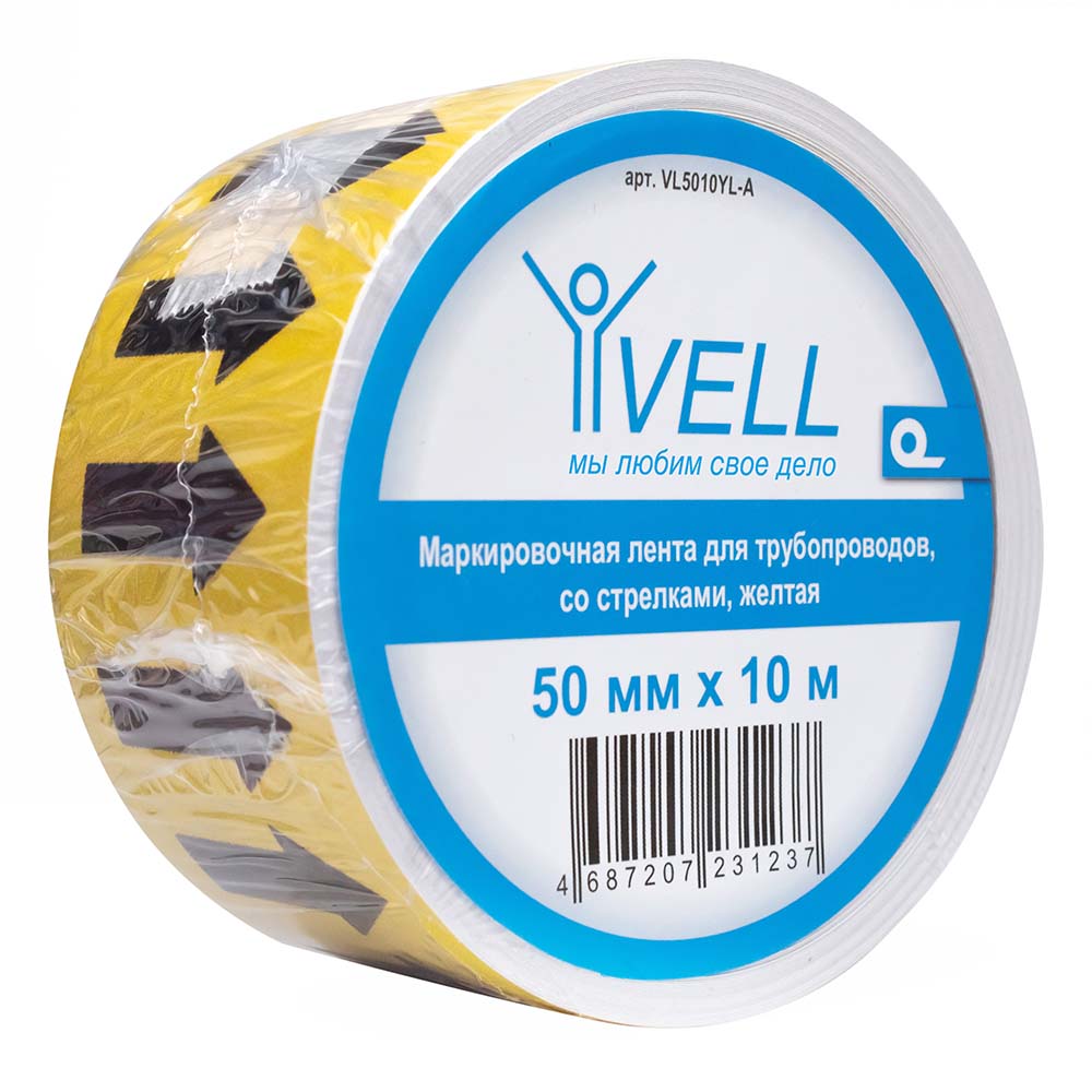 Фото Маркировочная лента Vell желтая, со стрелками для маркировки трубопроводов «ГАЗ» 50 мм/10 м, {VL5010YL-A} (4)