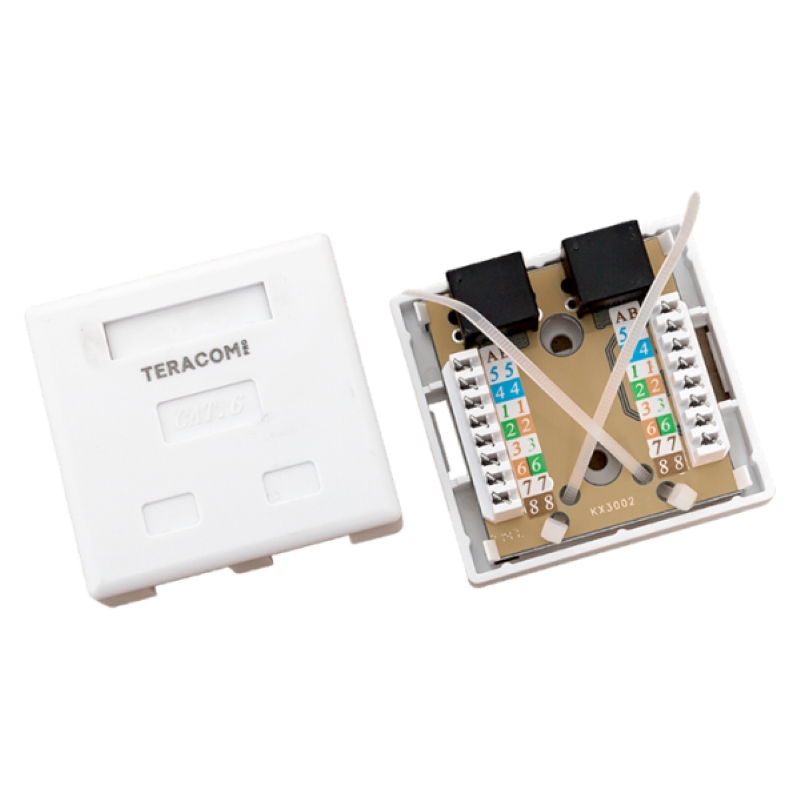 Фото Розетка настенная TERACOM PRO кат.6 неэкранированная 2 порта RJ-45 Dual IDC бел. EKF TRP-WBOX-2RJ45-6UTP-WH (5)