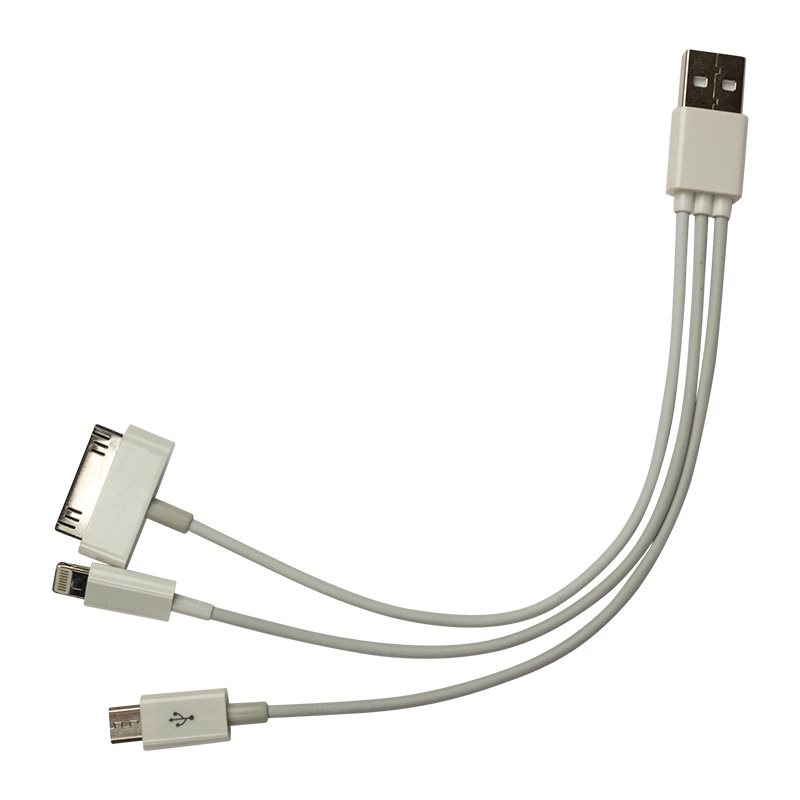 Фото USB кабель 3 в 1 только для зарядки iPhone 5/iPhone 4/microUSB белый {18-1126}