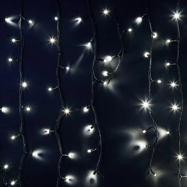 Фото Гирлянда Айсикл (бахрома) светодиодный, 6,0 х 1,5 м, черный провод "каучук", 230 В, диоды белые, 480 LED {255-295}