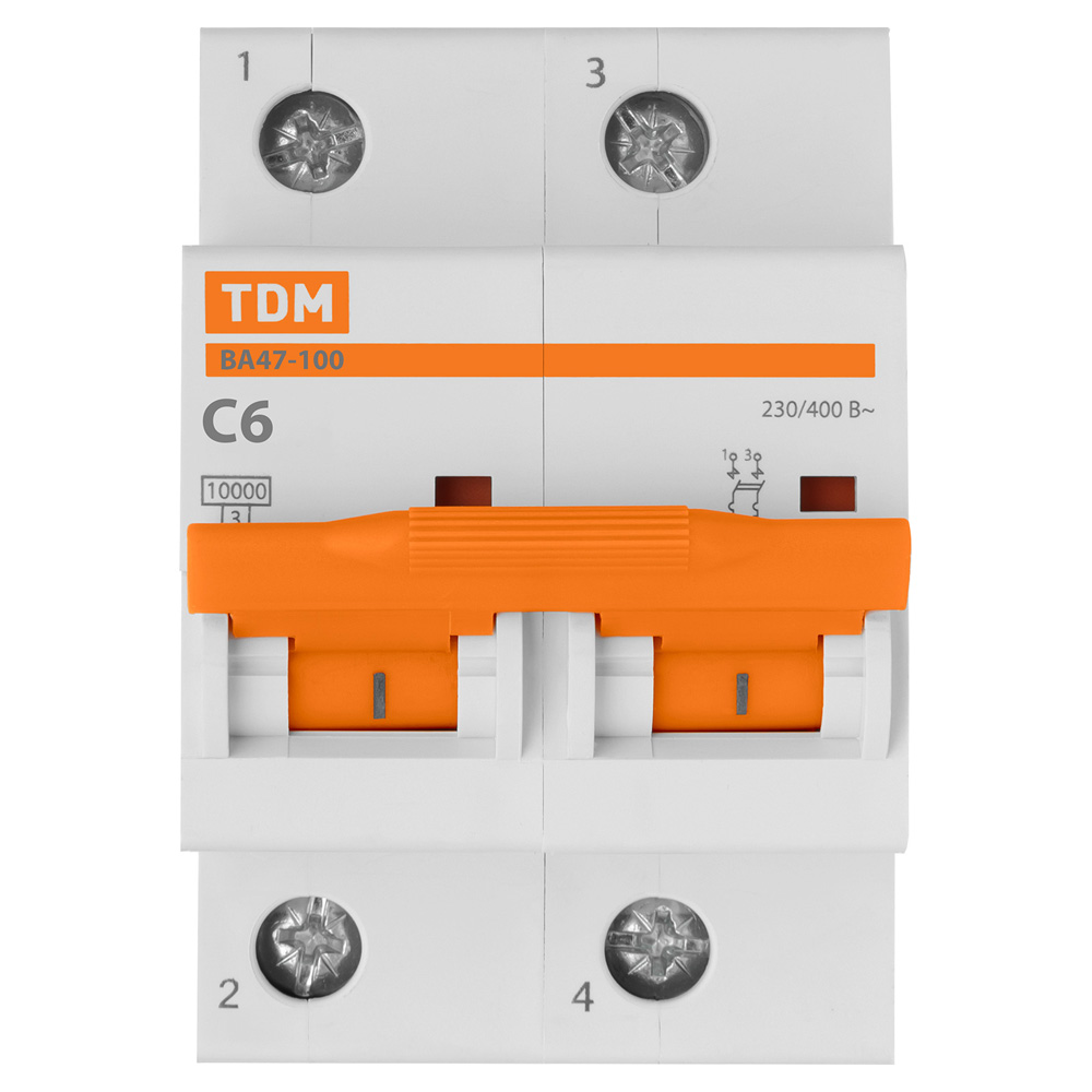 Фото Автоматический выключатель ВА47-100 2Р 6А 10кА х-ка С TDM {SQ0207-0137} (1)