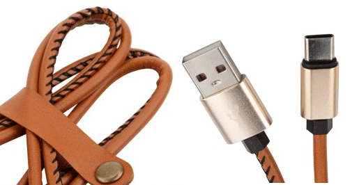 Фото Кабель USB-Type-C 2 A 1 м коричневая кожаная оплетка REXANT {18-1897}