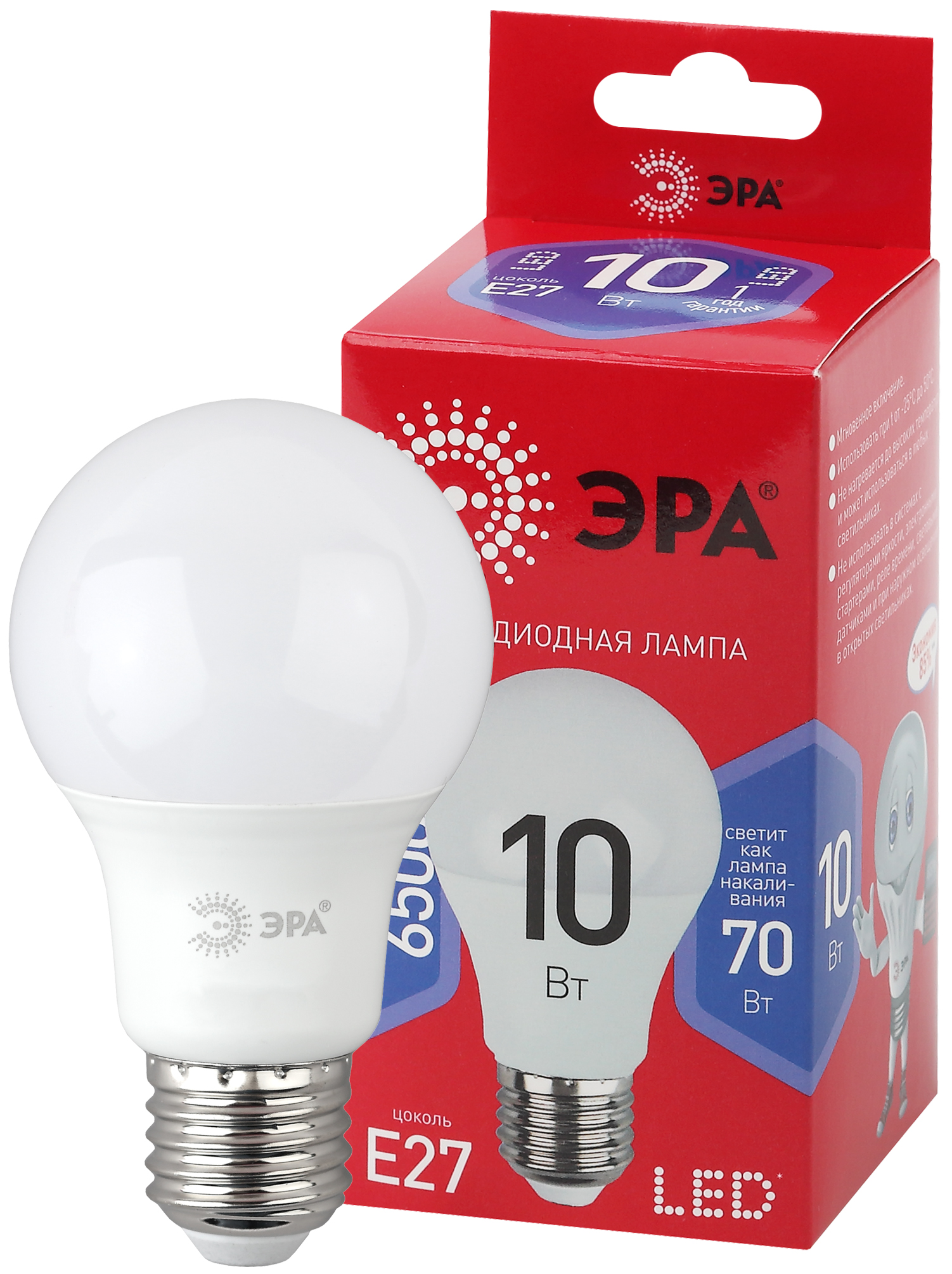 Фото ЭРА LED A60-10W-865-E27 R (диод, груша, 10Вт, хол, E27) {Б0045324}