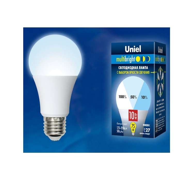 Фото Лампа светодиодная LED-A60-10W/NW/E27/FR/MB грушевидная PLM11WH форма "А" мат. Multibright бел. 4000К 100-50-10 упак. картон Uniel UL-00002372
