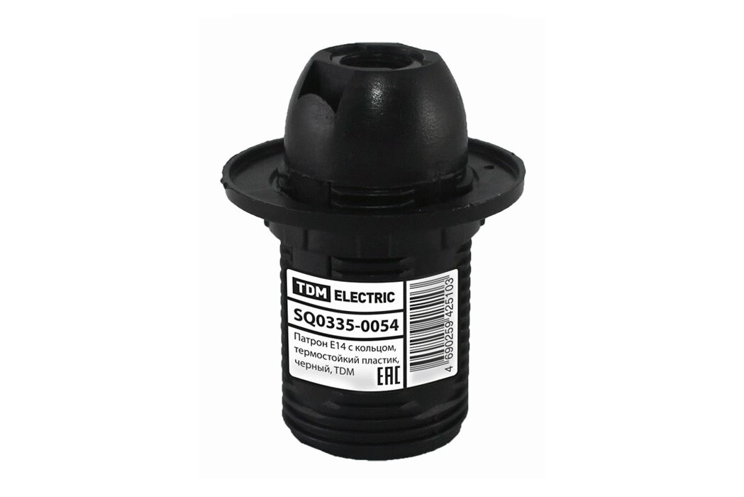 Фото Патрон Е14 с кольцом, термостойкий пластик, черный, TDM {SQ0335-0054}