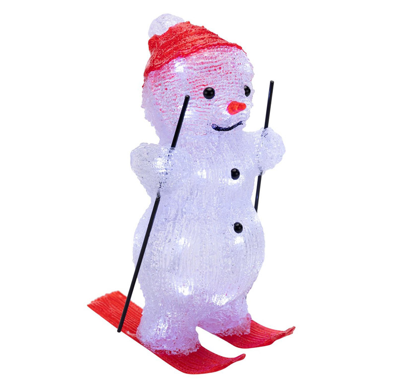 Фото Акриловая светодиодная фигура «Снеговик на лыжах» 16х20х29 см, 30 светодиодов {513-325}