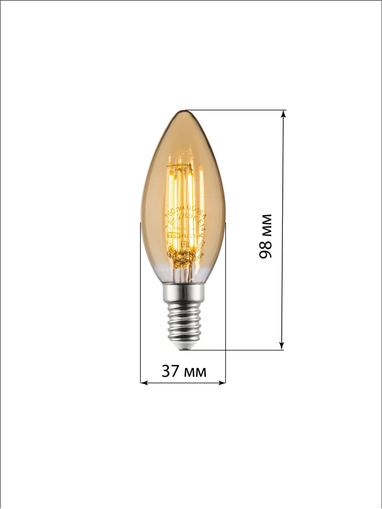 Фото Лампа светодиодная «Винтаж» золотистая FС37, 7 Вт, 230 В, 2700 К, E14 (свеча) TDM {SQ0340-0347} (4)