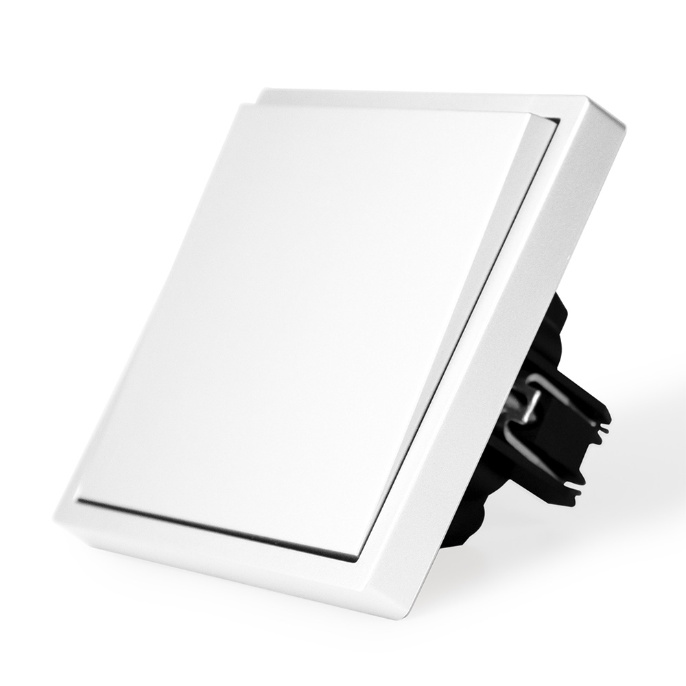 Фото Выключатель белый, одноклавишный, 1 пост, с тонкой пластиковой рамкой Vell Grand {WH1P-1L-Grand}