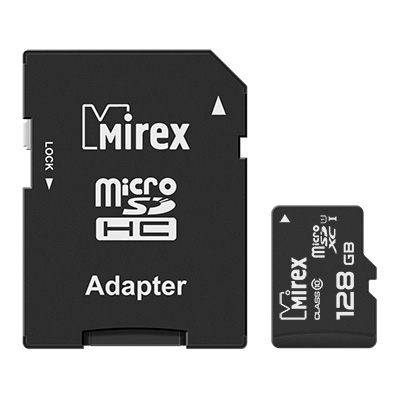 Фото Флеш карта microSD 128GB Mirex microSDXC Class 10 UHS-I (SD адаптер) {13613-AD10S128}