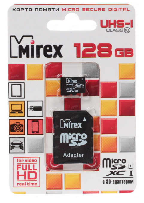 Фото Флеш карта microSD 128GB Mirex microSDXC Class 10 UHS-I (SD адаптер) {13613-AD10S128} (1)