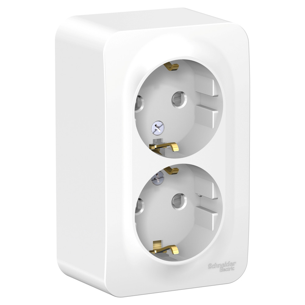 Фото BLANCA о/у розетка двойная с заземл. со шторк. монт.пл.,16а, 250в, белый {BLNRA011221}