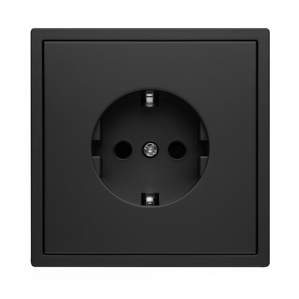 Фото Розетка черная, электрическая, 1 пост, с тонкой пластиковой рамкой Vell {BK1P-EU-Grand} (3)