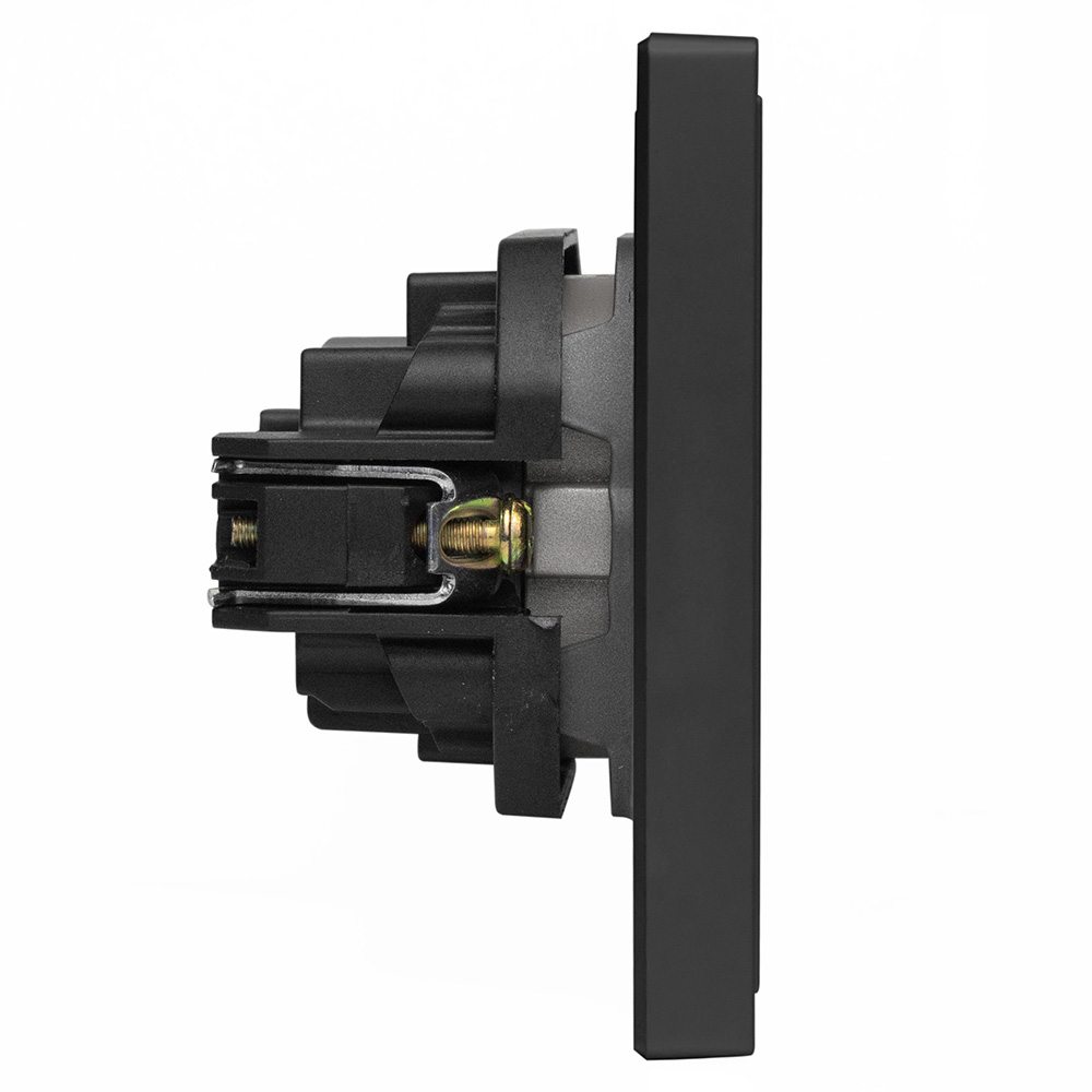 Фото Розетка черная, электрическая, 1 пост, с тонкой пластиковой рамкой Vell {BK1P-EU-Grand} (4)