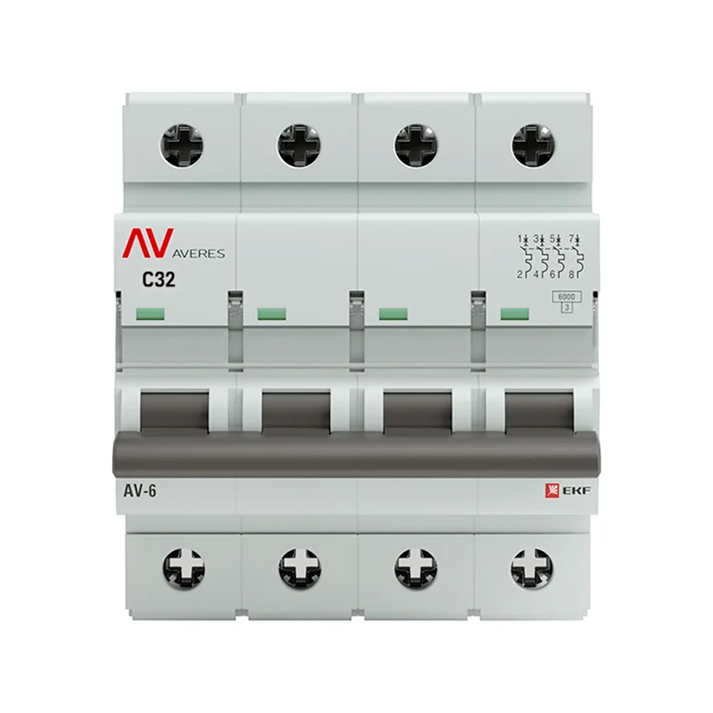 Фото Выключатель автоматический модульный 4п C 32А 6кА AV-6 AVERES EKF mcb6-4-32C-av (1)
