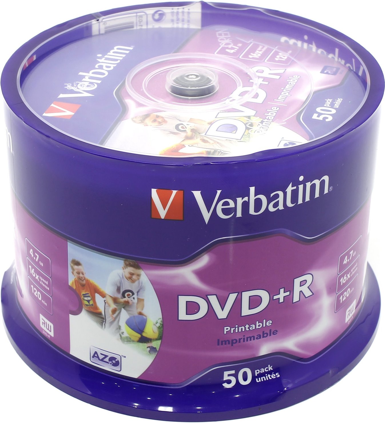 Фото Диск DVD+R Verbatim 4.7 Gb, 16x, Cake Box (50), Printable (50/200). {43512}