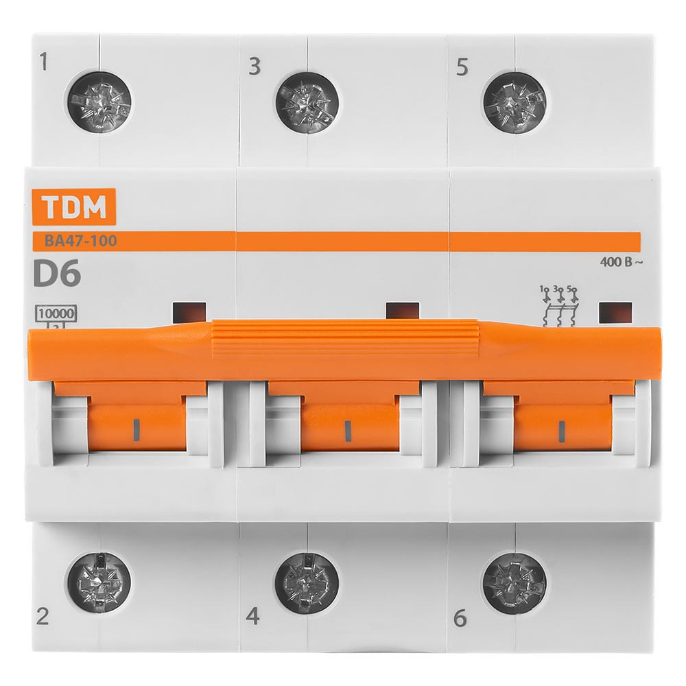 Фото Автоматический выключатель ВА47-100 3Р 6А 10кА х-ка D TDM {SQ0207-0142} (1)