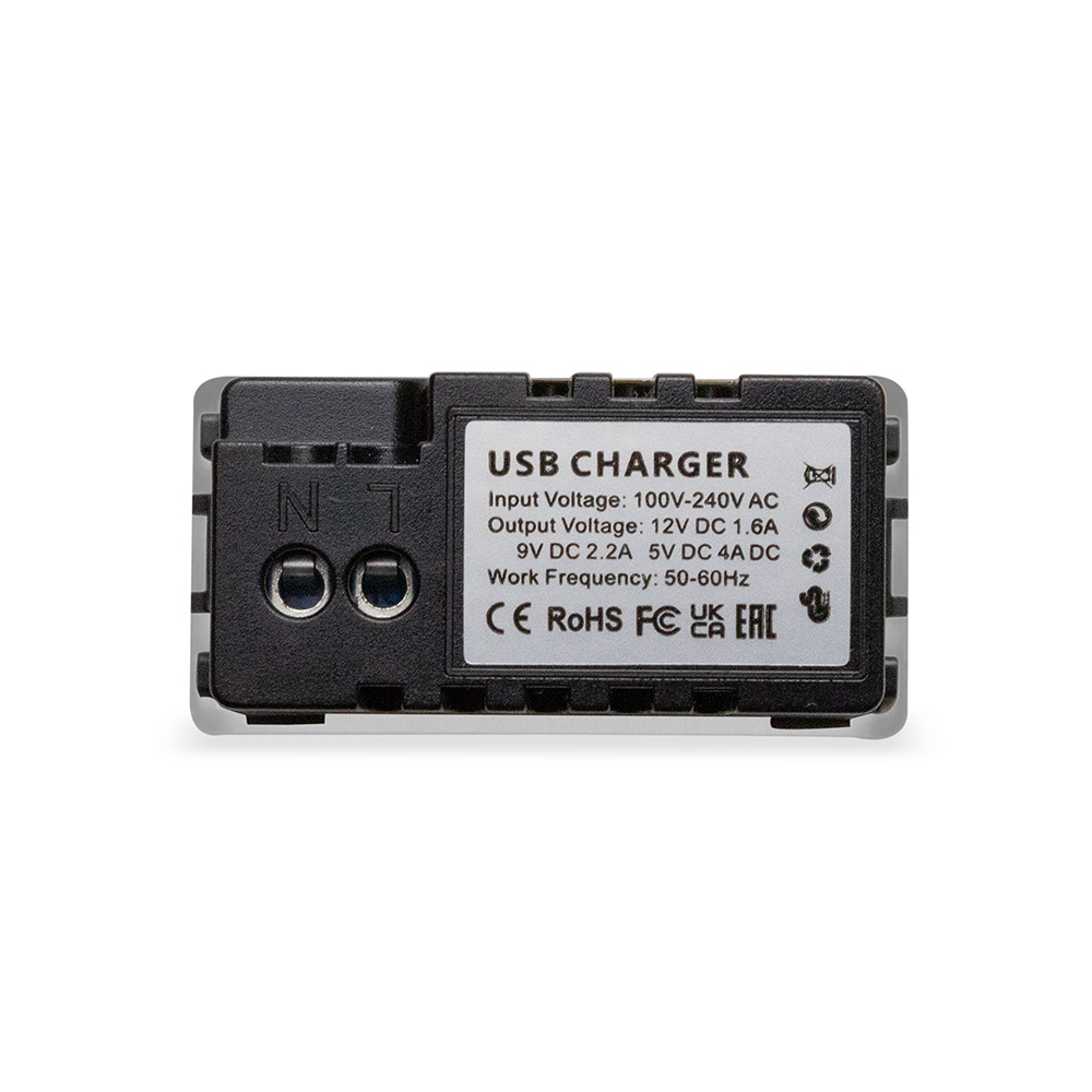 Фото Розетка серая, 1/2, USB A + USB С разъем, 4 А, 5 В, модуль, Vell {GY-1/2-AC} (2)