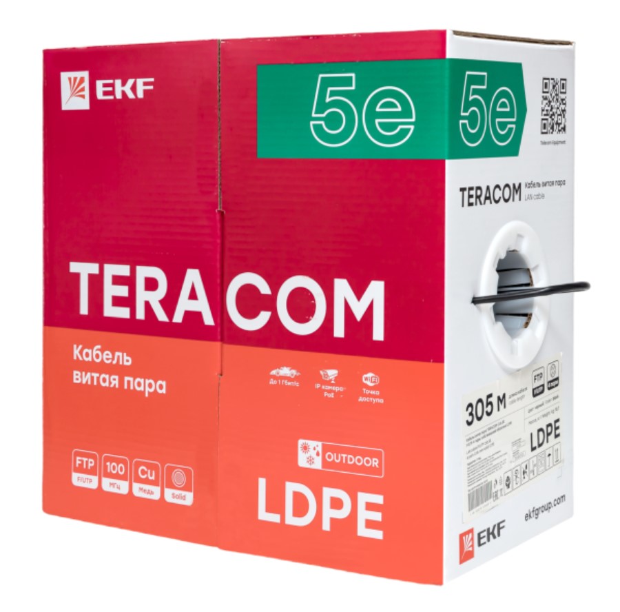 Фото Кабель витая пара F/UTP кат.5E 4 пары solid внешн. LDPE черн. TERACOM EKF TRC-5EFTP-04PE-BK-OUT3 (3)