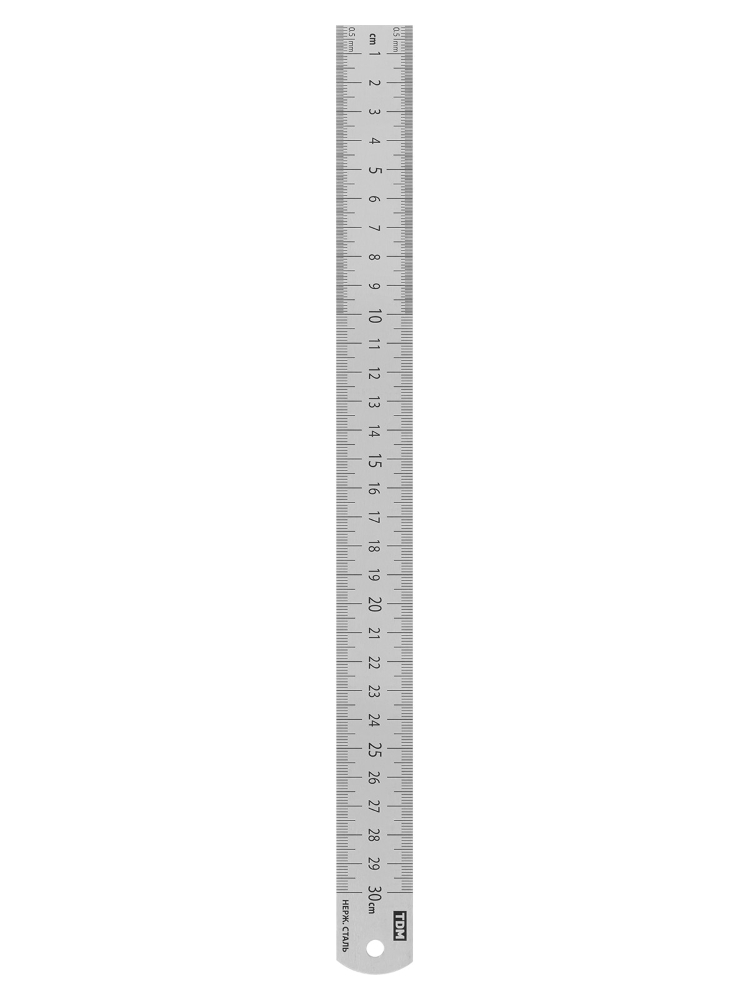Фото Линейка измерительная металлическая 30 см, нержавеющая сталь, двухсторонняя шкала, "Рубин" TDM {SQ1018-0503} (2)
