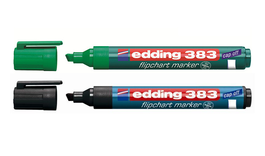 Фото Набор флипчарт-маркеров Edding, клиновидный наконечник 1-5 мм, 4 цвета {E-383#4S} (1)
