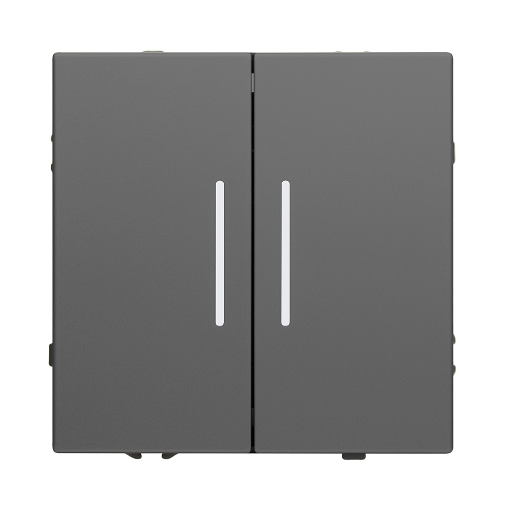 Фото Выключатель c подсветкой серый, двухклавишный, 1 пост, с тонкой пластиковой рамкой Vell {GY1P-2L-EchoGrand} (4)