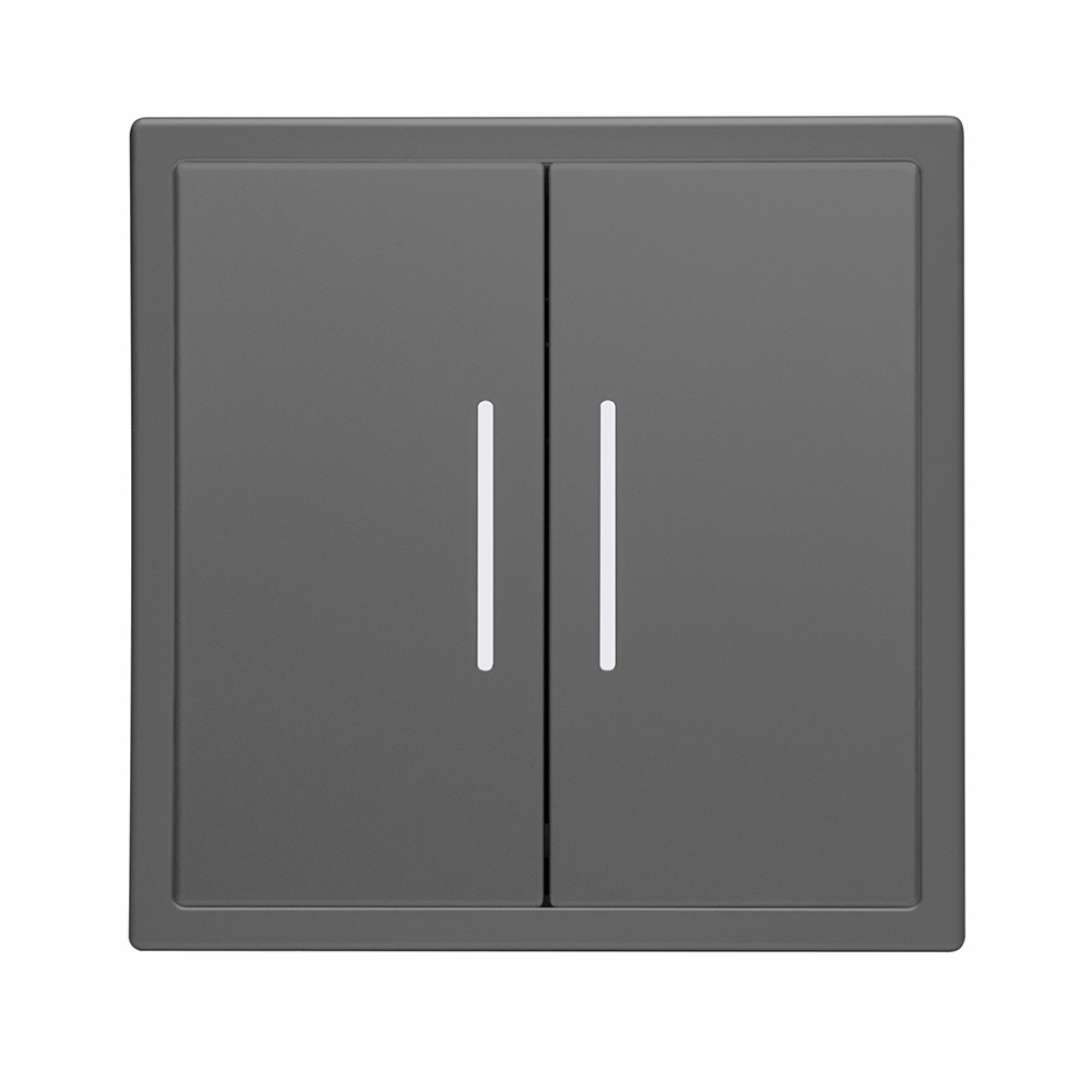 Фото Выключатель c подсветкой серый, двухклавишный, 1 пост, с тонкой пластиковой рамкой Vell {GY1P-2L-EchoGrand} (5)