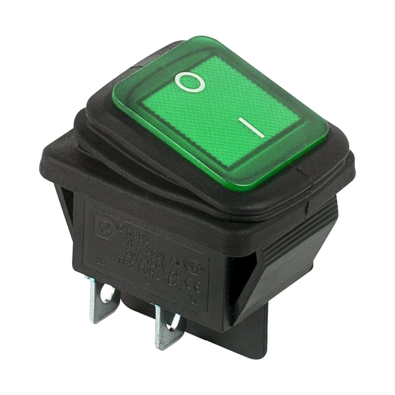 Фото Выключатель клавишный Rexant ON-OFF зеленый с подсветкой (250В 15А (4с)) влагозащита {36-2362}