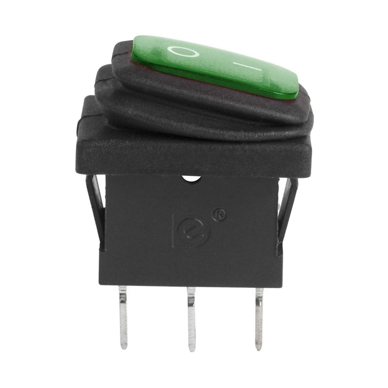 Фото Выключатель клавишный Rexant Mini ON-OFF зеленый с подсветкой (250В 6А (3с)) влагозащита {36-2178} (1)