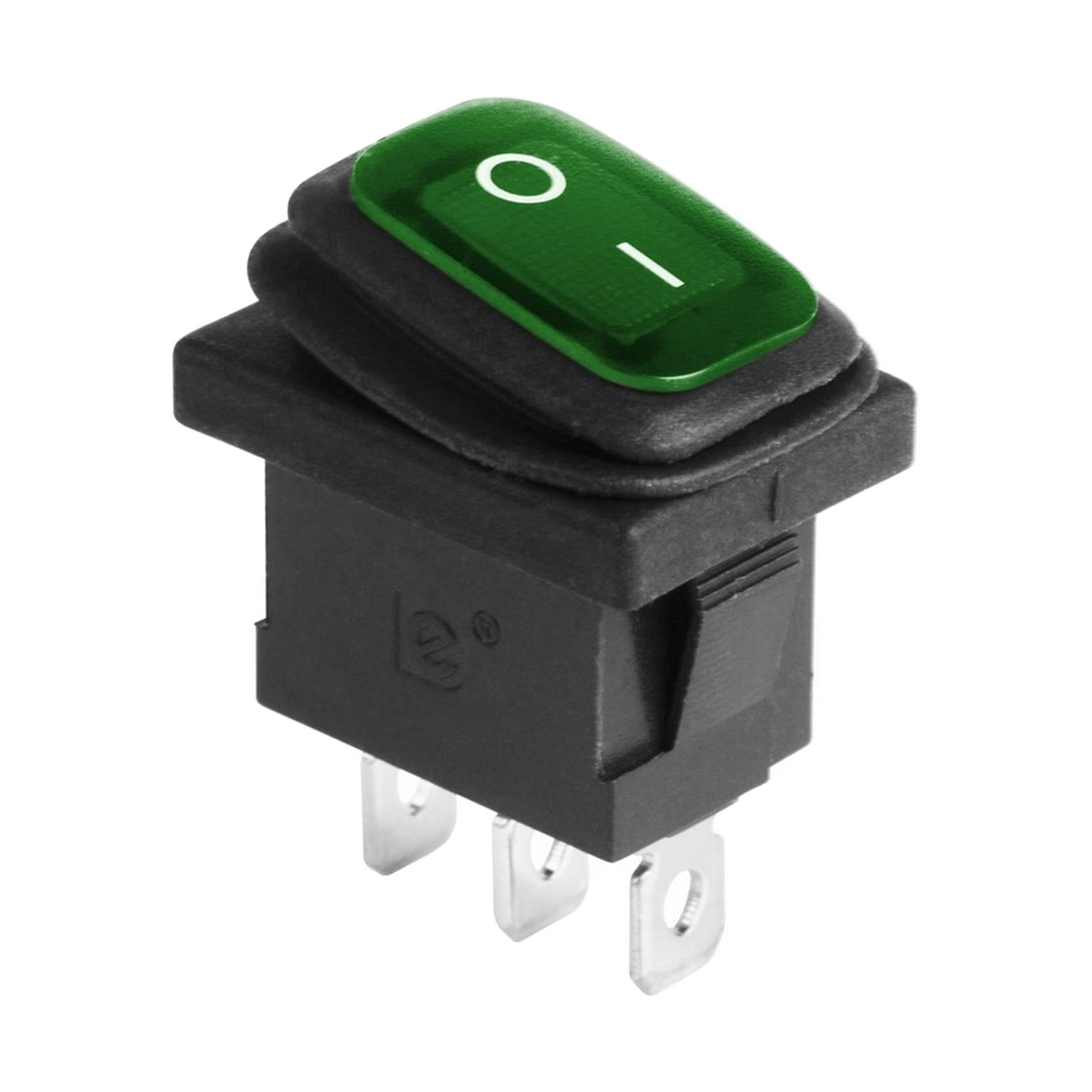 Фото Выключатель клавишный Rexant Mini ON-OFF зеленый с подсветкой (250В 6А (3с)) влагозащита {36-2178}