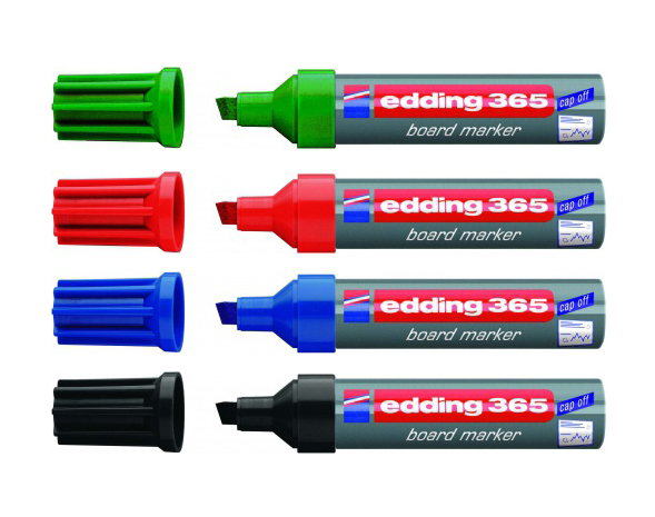 Фото Набор маркеров Edding для белых досок, клиновидный наконечник, 2-7 мм, 4 цвета {E-365#4S} (1)