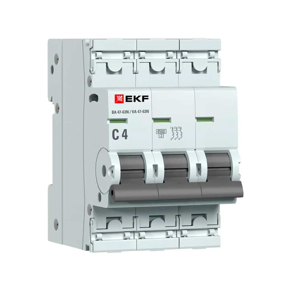 Фото Выключатель автоматический 3п C 4А 4.5кА ВА 47-63N PROxima EKF M634304C