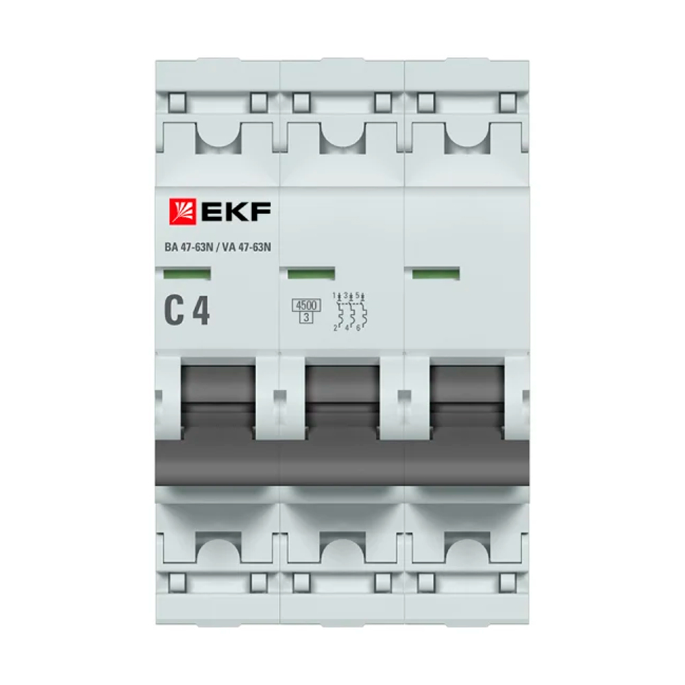 Фото Выключатель автоматический 3п C 4А 4.5кА ВА 47-63N PROxima EKF M634304C (1)