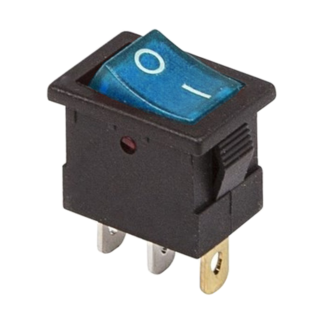 Фото Выключатель клавишный Rexant Mini ON-OFF синий с подсветкой (12В 15А (3с)) {36-2171}