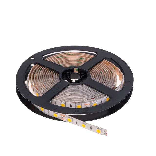 Фото Лента светодиодная 12В, SMD5050, 14,4Вт/м, 60 LED/м, 2700К, 10мм, 3м, для БП с клеммами, IP65 LAMPER {141-2030}