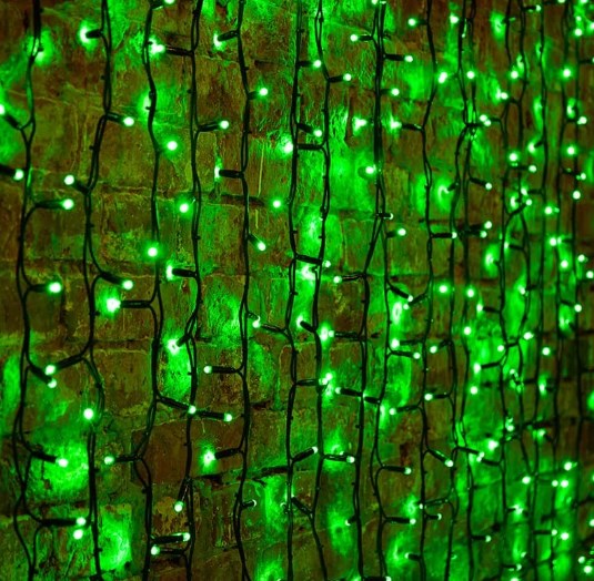 Фото Гирлянда "Светодиодный Дождь" 2х1,5м, постоянное свечение, черный провод, 230 В, диоды Зелёные {235-124}