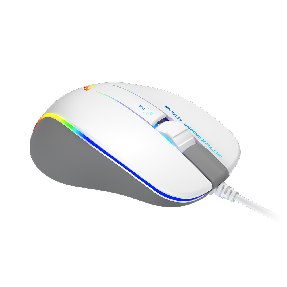 Фото Проводная игровая мышь MeeTion, RGB, 12800 dpi, 1.8 м, USB, 6 кнопок, белая {MT-GM230-WH} (2)