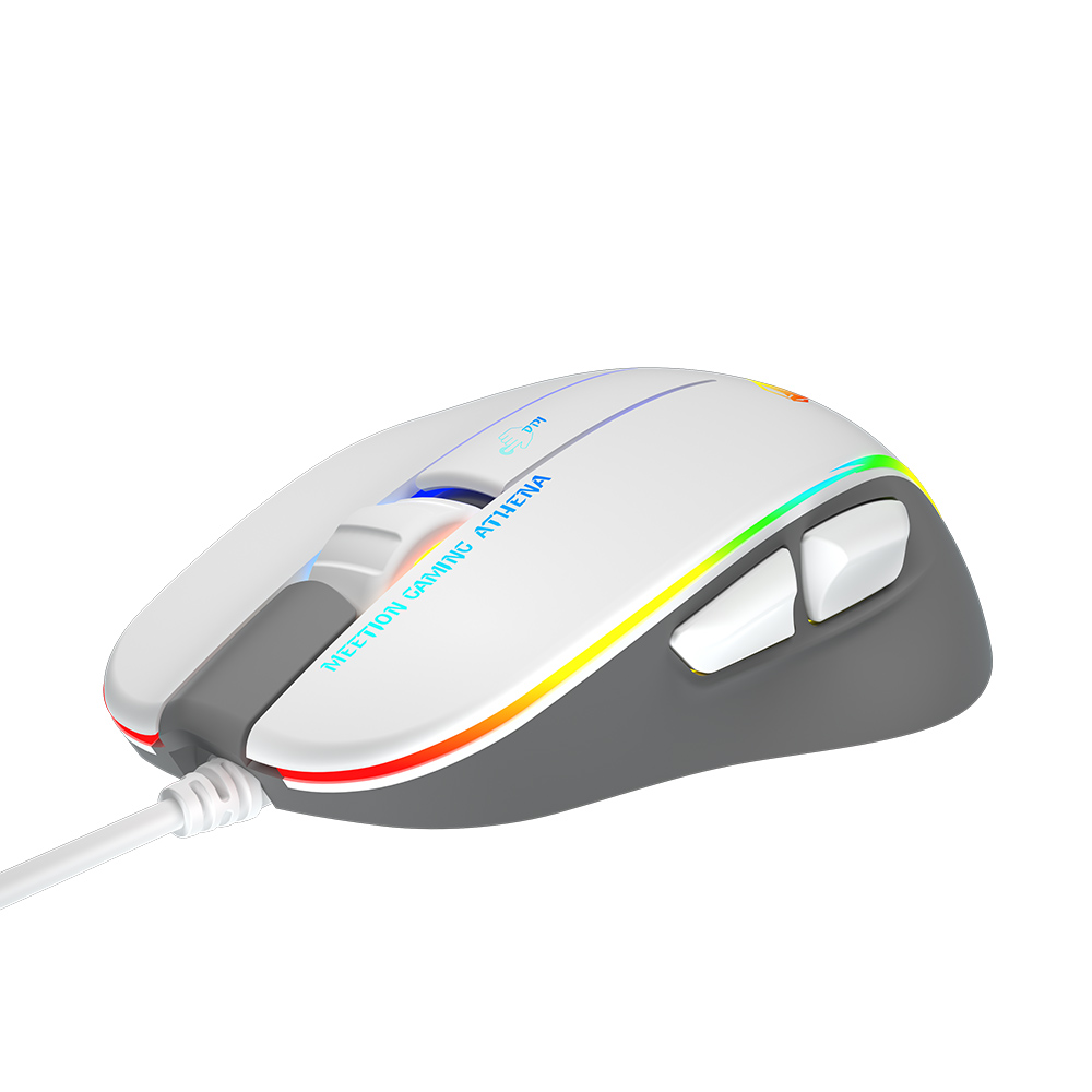 Фото Проводная игровая мышь MeeTion, RGB, 12800 dpi, 1.8 м, USB, 6 кнопок, белая {MT-GM230-WH} (3)