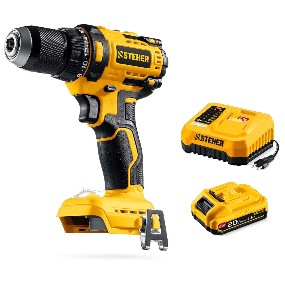 Фото Бесщеточная дрель-шуруповерт, 65 Н·м, 1 АКБ LMS {2 А·ч}, 20 В, STEHER {CB-65-21}