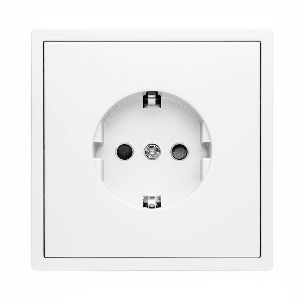 Фото Розетка белая, электрическая, 1 пост, с тонкой пластиковой рамкой Vell {WH1P-EU-Grand} (3)
