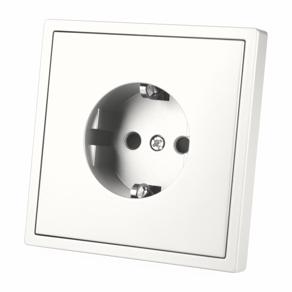 Фото Розетка белая, электрическая, 1 пост, с тонкой пластиковой рамкой Vell {WH1P-EU-Grand}